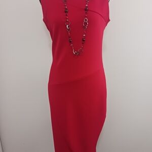 Womens Red Sleeveless Sheath Midi Dress for Cocktail Bodycon